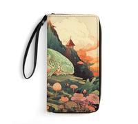 HKMNTGD Women's Wallets Leathe Printed,Tropical Palm Trees Zip Around Credit Cards Holder Phone Clutch, Frog on Mountain, 19.7x10.5cm