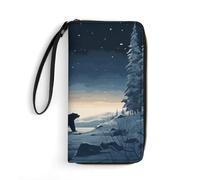 HKMNTGD Women's Wallets Leathe Printed,White Floral Pattern Zip Around Credit Cards Holder Phone Clutch, Polar Bear in the Snow, 19.7x10.5cm
