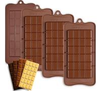 HKNMTT Chocolate Bar Molds Silicone Classic 4 Pack, Snap Candy Bars Making Mould Set, BPA Free Soy Candle Wax Melt Durable Mold Easy Release Non-Stick for Protein and Energy DIY Handmade Gifts