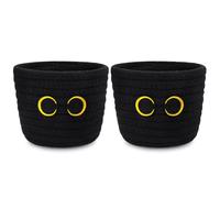 Hkojewp 2 Pack Black Cat Makeup Brush Holder- Cute Cat Oval Mini Woven Cotton Rope Basket, Small Comb Brush Storage Decorative Empty Basket for Pencil Cosmetics Organizer Wedding Lover Gift,4 x 4 IN