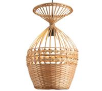 HKOLIMB 1-Pack 10.2” Bamboo Pendant Bamboo Light Fixture, Ceiling Hanging Light Boho Hand-Woven Woven Wicker Suspension Farmhouse Chandelier for Kitchen Island Bedroom Living Room Dining Room