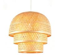 HKOLIMB Natural Bamboo Woven Lantern Pendant Light 3-Tier Japanese Style Hanging Lighting Fixture 1 Pack Height Adjustable Chandelier for Kitchen Islands, Bedrooms, Entryways, Cafes,