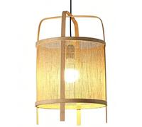 HKOLIMB Natural Rattan Cylinder Pendant Light Simple Style Bedroom Hanging Lamp 1 Pack Height Adjustable Chandelier Lighting for Kitchen Islands, Dining Rooms, Bedrooms, Living Rooms,