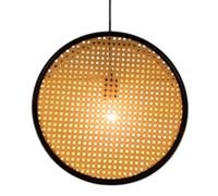 HKOLIMB Rattan Round Pendant Light with Black Frame 1 Pack Natural Rattan Chandelier Lighting Rustic Style Dining Room Hanging Lamp for Dining Rooms, Living Rooms, Bedrooms,Kitchen Islands,