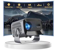 HKOORLAMULS 360°Portable Video Projector for Bedroom with WiFi 6 and BT 5.2, 4K Rotatable Stand Home Theatre Support TV Stick/USB/DVD/Game/Phone/, Android TV, Auto Keystone, 4000+Apps