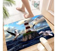HKPOEQ Non-Slip Absorbent Microfiber Mats,Machine Washable Quick Dry Rugs,Memory Foam Bath Mat,Bathroom Accessories,Coastal lighthouse, red and white lighthouse on rock outcrop, surrounded b,24x39 in