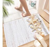 HKPOEQ Non-Slip Absorbent Microfiber Mats,Machine Washable Quick Dry Rugs,Memory Foam Bath Mat,Bathroom Accessories,Seashells and Starfish with Navy Rope in Vertical Direction Wood Surface O,24x39 in