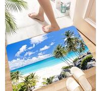 HKPOEQ Non-Slip Absorbent Microfiber Mats,Machine Washable Quick Dry Rugs,Memory Foam Bath Mat,Bathroom Accessories,Barbados Caribbean Sea Barbados, white beach, palm trees and turquoise wat,24x39 in