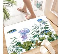 HKPOEQ Non-Slip Absorbent Microfiber Mats,Machine Washable Quick Dry Rugs,Memory Foam Bath Mat,Bathroom Accessories,Ocean,Watercolor Style Effect Sea Life Pattern with Seaweed Jellyfish and,24x39 in