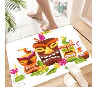 HKPOEQ Non-Slip Absorbent Microfiber Mats,Machine Washable Quick Dry Rugs,Memory Foam Bath Mat,Bathroom Accessories,Luau,Three Grimacing Tiki Party Masks Surrounded by Leaves Drinks and Cute,24x39 in