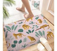 HKPOEQ Non-Slip Absorbent Microfiber Mats,Machine Washable Quick Dry Rugs,Memory Foam Bath Mat,Bathroom Accessories,Vestor seamless pattern with leopards and tropical leaves. Trendy style.,24x39 in