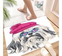 HKPOEQ Non-Slip Absorbent Microfiber Mats,Machine Washable Quick Dry Rugs,Memory Foam Bath Mat,Bathroom Accessories,Indie,Lion Bichon Lowchen Breed Cute Dog with Heart Shaped Glasses and Fre,24x39 in