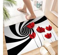 HKPOEQ Non-Slip Absorbent Microfiber Mats,Machine Washable Quick Dry Rugs,Memory Foam Bath Mat,Bathroom Accessories,Black and White Stripes Red Poppies Flower Vortex Spiral Swirling Creative,24x39 in