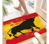 HKPOEQ Non Slip Bath Mat Machine Washable Durable Soft Fluffy Microfiber Bathroom Mat Water Absorbent Bath Rug,background in the spanish colors with a black bull,16x24 in