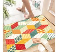 HKPOEQ Non Slip Bath Mat Machine Washable Durable Soft Fluffy Microfiber Bathroom Mat Water Absorbent Bath Rug,Seamless patchwork pattern. Bright stars of colorful patches. Quilting design.,16x24 in