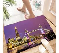 HKPOEQ Non Slip Bath Mat Machine Washable Durable Soft Fluffy Microfiber Bathroom Mat Water Absorbent Bath Rug,London,Tower Bridge in London at Night Historical Cultural Monument Europe,24x36 in