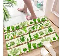 HKPOEQ Non Slip Bath Mat Machine Washable Durable Soft Fluffy Microfiber Bathroom Mat Water Absorbent Bath Rug,Hand-painted succulent potted plants, green plant potted plants,16x24 in
