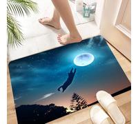 HKPOEQ Non Slip Bath Mat Machine Washable Durable Soft Fluffy Microfiber Bathroom Mat Water Absorbent Bath Rug,black cat boldly leap towards the full moon, capturing grace and mystery,24x36 in