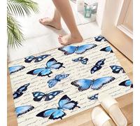 HKPOEQ Non Slip Bath Mat Machine Washable Durable Soft Fluffy Microfiber Bathroom Mat Water Absorbent Bath Rug,Butterflies and hand written text note. Watercolor.,16x24 in