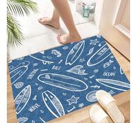 HKPOEQ Non Slip Bath Mat Machine Washable Durable Soft Fluffy Microfiber Bathroom Mat Water Absorbent Bath Rug,Blue Waters Oceanic Elements Waves Swirl Doodle White Contours Hobby Fun T,24x36 in