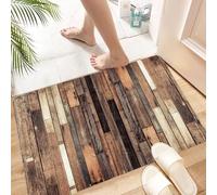 HKPOEQ Non Slip Bath Mat Machine Washable Durable Soft Fluffy Microfiber Bathroom Mat Water Absorbent Bath Rug,Wooden Rugs for Bedroom Brown Old Hardwood Floor Plank Grunge Garage Loft Nat,16x24 in