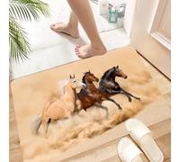 HKPOEQ Non Slip Bath Mat Machine Washable Durable Soft Fluffy Microfiber Bathroom Mat Water Absorbent Bath Rug,Horses, Three Horses Running in the Mythical Mysti Desert Storm,16x24 in
