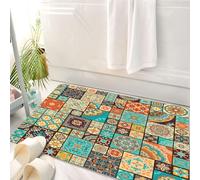 HKPOEQ Non Slip Bath Mat Machine Washable Durable Soft Fluffy Microfiber Bathroom Mat Water Absorbent Bath,Seamless colorful patchwork tile with Islam Arabic Indian ottoman motifs. Majolica,50x80 cm