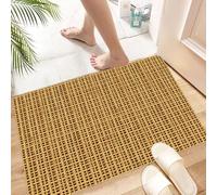 HKPOEQ Non Slip Bath Mat Machine Washable Durable Soft Fluffy Microfiber Bathroom Mat Water Absorbent Bath Rug,Branch Rush Rattan Cane Beige Straw Rotang Wicker Bamboo Pattern Design,16x24 in