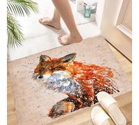 HKPOEQ Non Slip Bath Mat Machine Washable Durable Soft Fluffy Microfiber Bathroom Mat Water Absorbent Bath Rug,Fox, a red fox portrait with vibrant watercolor brushstrokes,16x24 in