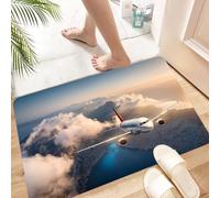 HKPOEQ Non Slip Bath Mat Machine Washable Durable Soft Fluffy Microfiber Bathroom Mat Water Absorbent Bath Rug,White Plane Flies Over Mountains And Low Clouds At Sunset In Summer,24x36 in