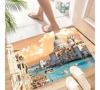 HKPOEQ Non Slip Bath Mat Machine Washable Durable Soft Fluffy Microfiber Bathroom Mat Water Absorbent Bath Rug,City, Venice Italian cityscape of Grand Canal, Boats Navigate the Blue Waters,16x24 in