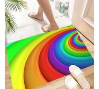 HKPOEQ Non Slip Bath Mat Machine Washable Durable Soft Fluffy Microfiber Bathroom Mat Water Absorbent Bath Rug,Rainbow, rainbow colored semicircles becoming more and more,24x36 in