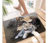 HKPOEQ Non Slip Bath Mat Machine Washable Durable Soft Fluffy Microfiber Bathroom Mat Water Absorbent Bath Rug,Wolf father and wolf baby cuddling together on the grass on forest background,24x36 in
