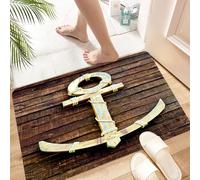 HKPOEQ Non Slip Bath Mat Machine Washable Durable Soft Fluffy Microfiber Bathroom Mat Water Absorbent Bath Rug,Anchor, Old Wooden Sea Anchor On The Deck Harbor Yacht,16x24 in