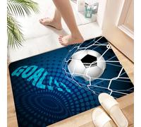 HKPOEQ Non Slip Bath Mat Machine Washable Durable Soft Fluffy Microfiber Bathroom Mat Water Absorbent Bath Rug,Football, Soccer Goal Flying in Abstract Net Pattern Background Sport Eu,16x24 in