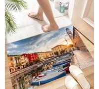HKPOEQ Non Slip Bath Mat Machine Washable Durable Soft Fluffy Microfiber Bathroom Mat Water Absorbent Bath Rug,Harbor on Lake Garda,16x24 in