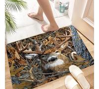 HKPOEQ Non Slip Bath Mat Machine Washable Durable Soft Fluffy Microfiber Bathroom Mat Water Absorbent Bath Rug,Deer, close-up of the male deer among withered branches and yellow leaves,16x24 in