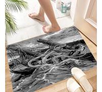 HKPOEQ Non Slip Bath Mat Machine Washable Durable Soft Fluffy Microfiber Bathroom Mat Water Absorbent Bath Rug,Octopus, black and white line engraved octopus attacking ship pattern,24x36 in