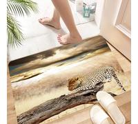 HKPOEQ Non Slip Bath Mat Machine Washable Durable Soft Fluffy Microfiber Bathroom Mat Water Absorbent Bath Rug,Safari Set, Leopard Resting Under Dramatic Cloudy Sky, Africa Safari Wild Cats,16x24 in