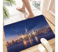 HKPOEQ Non Slip Bath Mat Machine Washable Durable Soft Fluffy Microfiber Bathroom Mat Water Absorbent Bath Rug,City, New York Skyline Manhattan After Sunset Metropolis Downtown City Panoram,16x24 in