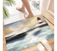 HKPOEQ Non Slip Bath Mat Machine Washable Durable Soft Fluffy Microfiber Bathroom Mat Water Absorbent Bath Rug,Lighthouse, stormy sea oil painting splashing the moon and the,24x36 in