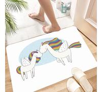 HKPOEQ Non Slip Bath Mat Machine Washable Durable Soft Fluffy Microfiber Bathroom Mat Water Absorbent Bath Rug,Beautiful rainbow pegasus. A horse with wings. isolated objects on white backg,16x24 in