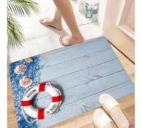 HKPOEQ Non Slip Bath Mat Machine Washable Durable Soft Fluffy Microfiber Bathroom Mat Water Absorbent Bath Rug,Buoy, Welcome Aboard Message on Lifebuoy with Fishing Net, Map,24x36 in