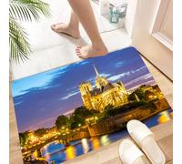 HKPOEQ Non Slip Bath Mat Machine Washable Durable Soft Fluffy Microfiber Bathroom Mat Water Absorbent Bath Rug,Notre Dame Cathedral at dusk in Paris France Riverside Scen,16x24 in