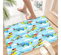 HKPOEQ Non Slip Bath Mat Machine Washable Durable Soft Fluffy Microfiber Bathroom Mat Water Absorbent Bath Rug,Children deco, cartoon planes and helicopters in the air1,16x24 in