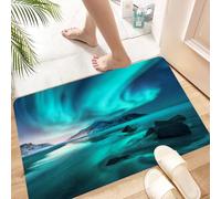HKPOEQ Non Slip Bath Mat Machine Washable Durable Soft Fluffy Microfiber Bathroom Mat Water Absorbent Bath Rug,Northern lights in Lofoten islands Norway. Sky with polar lights stars. with a,24x36 in