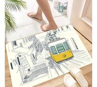 HKPOEQ Non Slip Bath Mat Machine Washable Durable Soft Fluffy Microfiber Bathroom Mat Water Absorbent Bath Rug,Vector illustration of the street drawn in sketch style. Quiet street in Lisbo,16x24 in