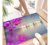 HKPOEQ Non Slip Bath Mat Machine Washable Durable Soft Fluffy Microfiber Bathroom Mat Water Absorbent Bath Rug,Zen, Japanese candle, relaxing environment, cherry blossoms, Asian inspiration,16x24 in