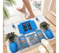 HKPOEQ Non Slip Bath Mat Machine Washable Durable Soft Fluffy Microfiber Bathroom Mat Water Absorbent Bath Rug,Santorini, blues, blue and white, white walls, courtyard corner, Greek style c,24x36 in