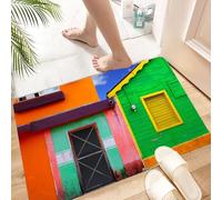 HKPOEQ Non Slip Bath Mat Machine Washable Durable Soft Fluffy Microfiber Bathroom Mat Water Absorbent Bath Rug,Caribbean Houses in Vivid Colors in Isla Mujeres Mexico Latin America Photo,16x24 in